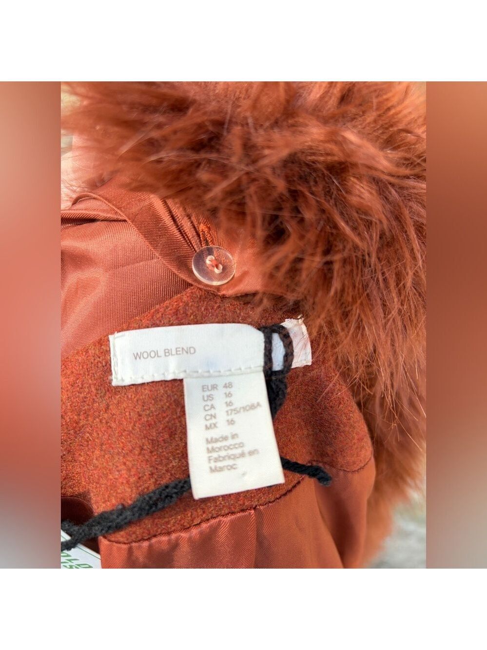 Zara Manteco Wool Penny Lane Faux Fur Collar Trench Wrap Coat Size 16 Rust - Picture 11 of 12
